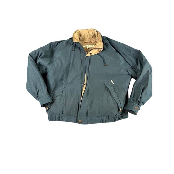 London Fog Men's Green Tan Bomber Jacket Large Full Zip Quilted Lining * - Picture 1 of 10